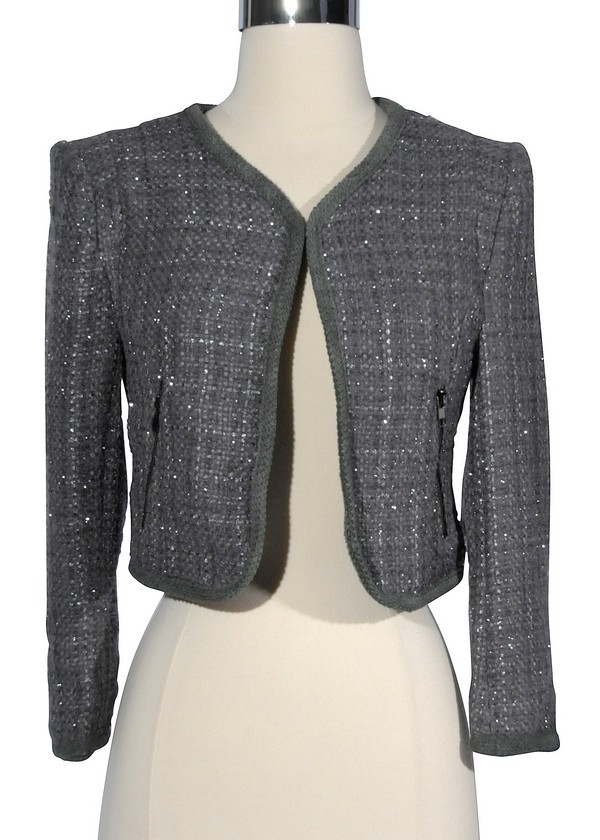 Hint of Sparkle Tweed Chanel Style Blazer in Grey Lily Boutique